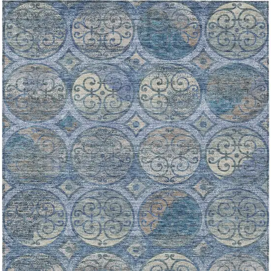 Navy Blue And Sky Blue Trellis Washable Indoor Outdoor Area Rug Photo 5