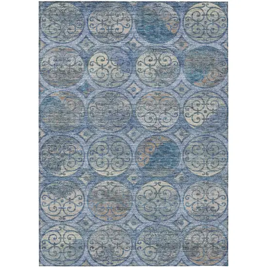 Navy Blue And Sky Blue Trellis Washable Indoor Outdoor Area Rug Photo 1