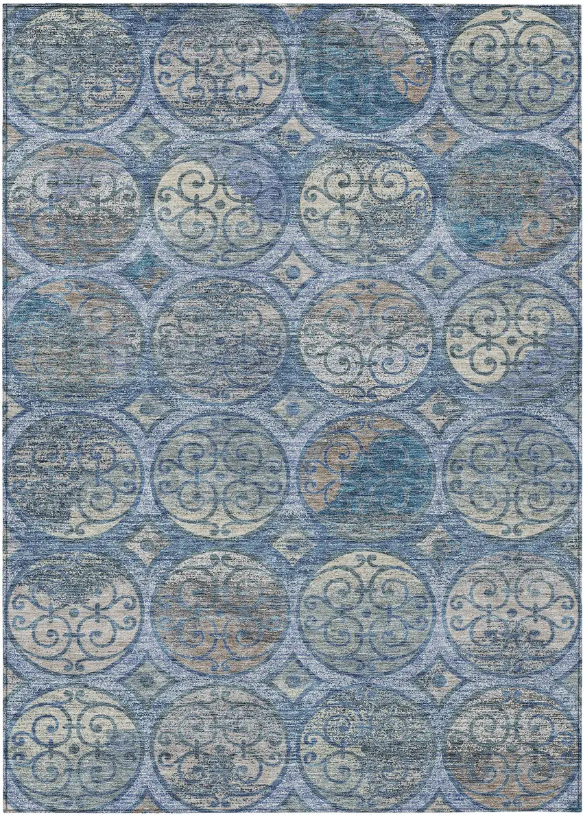 Navy Blue And Sky Blue Trellis Washable Indoor Outdoor Area Rug Photo 1