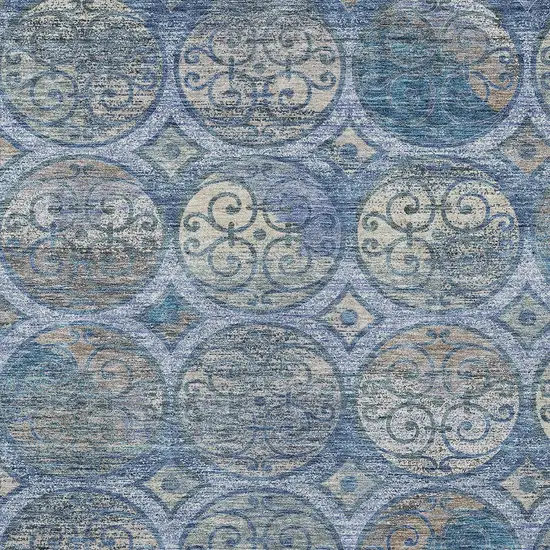 Navy Blue And Sky Blue Trellis Washable Indoor Outdoor Area Rug Photo 4