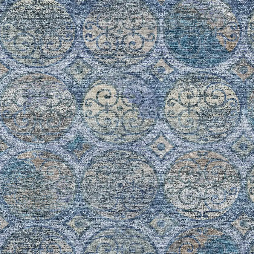 Navy Blue And Sky Blue Trellis Washable Indoor Outdoor Area Rug Photo 4