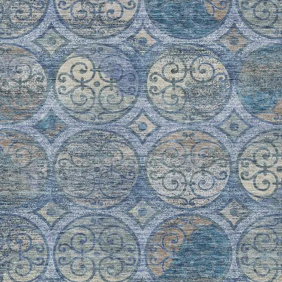 Navy Blue And Sky Blue Trellis Washable Indoor Outdoor Area Rug Photo 4