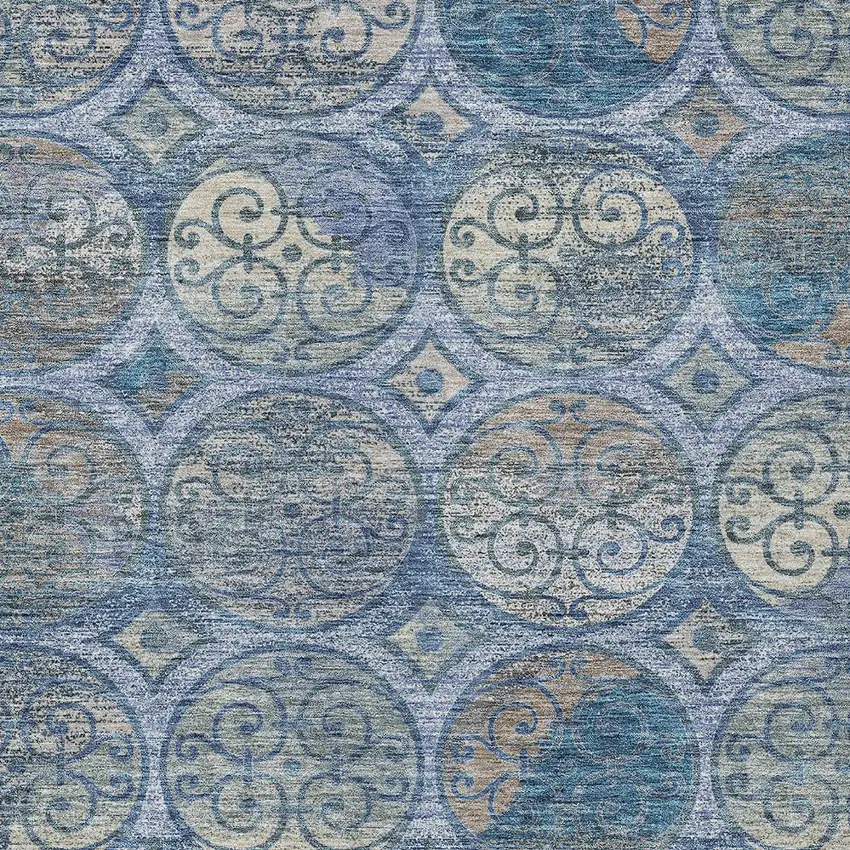 Navy Blue And Sky Blue Trellis Washable Indoor Outdoor Area Rug Photo 4