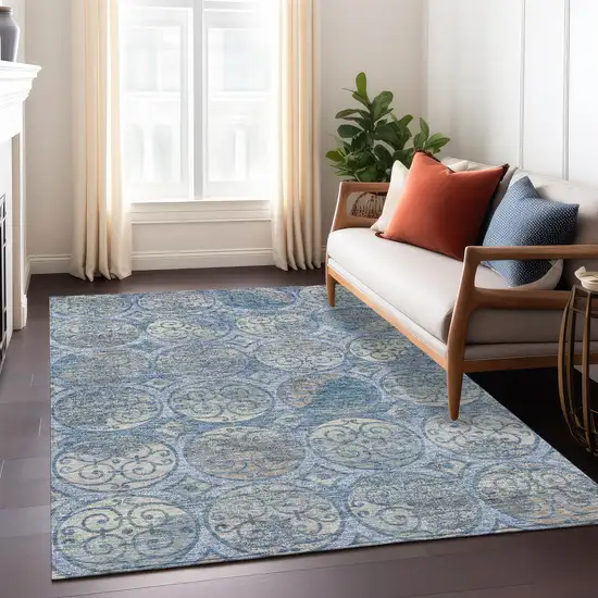 Navy Blue And Sky Blue Trellis Washable Indoor Outdoor Area Rug Photo 8