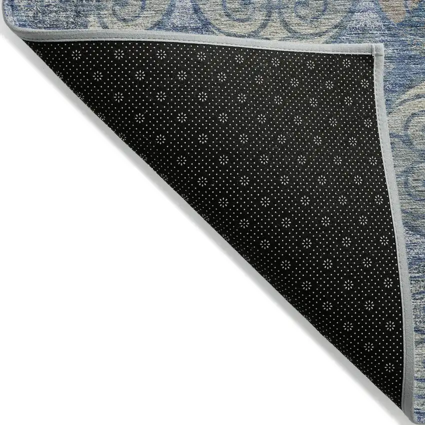 Navy Blue And Sky Blue Trellis Washable Indoor Outdoor Area Rug Photo 2