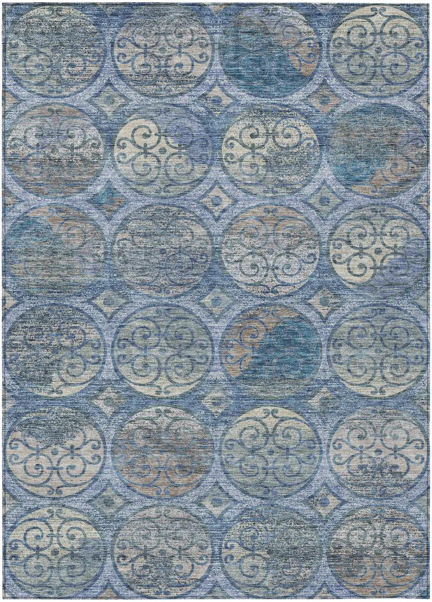 Navy Blue And Sky Blue Trellis Washable Indoor Outdoor Area Rug Photo 1
