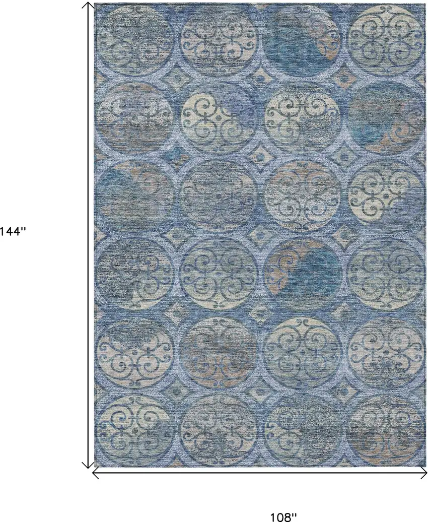 Navy Blue And Sky Blue Trellis Washable Indoor Outdoor Area Rug Photo 3