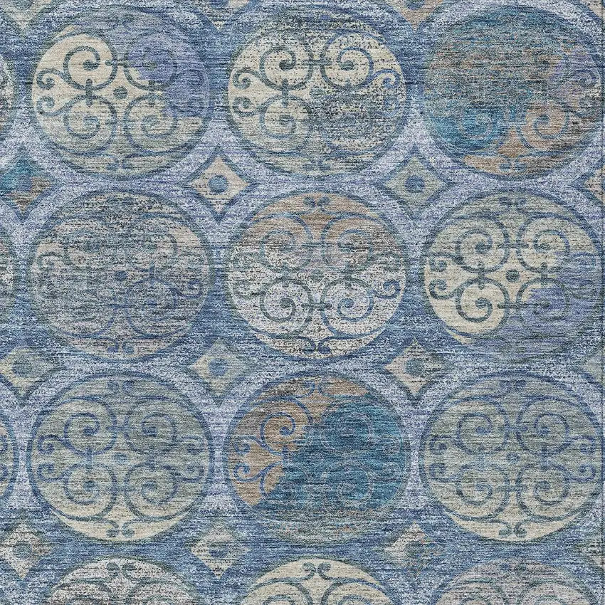 Navy Blue And Sky Blue Trellis Washable Indoor Outdoor Area Rug Photo 4