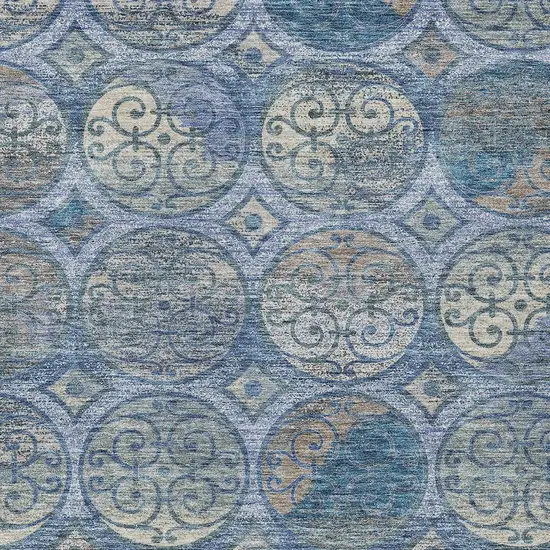 Navy Blue And Sky Blue Trellis Washable Indoor Outdoor Area Rug Photo 4