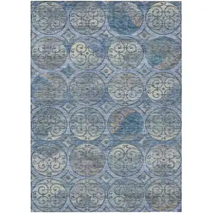 Photo of Navy Blue And Sky Blue Trellis Washable Indoor Outdoor Area Rug