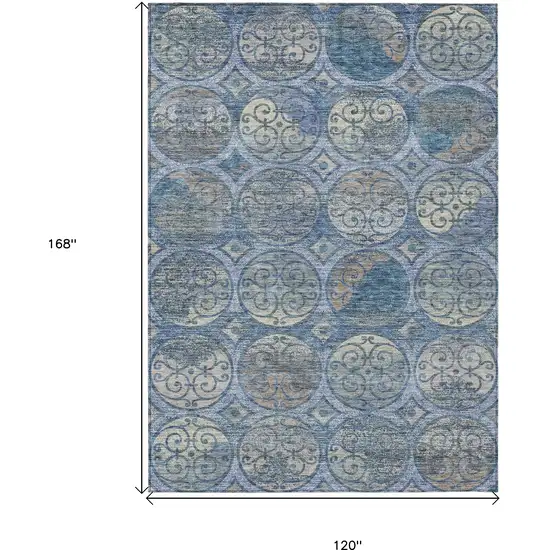 Navy Blue And Sky Blue Trellis Washable Indoor Outdoor Area Rug Photo 3