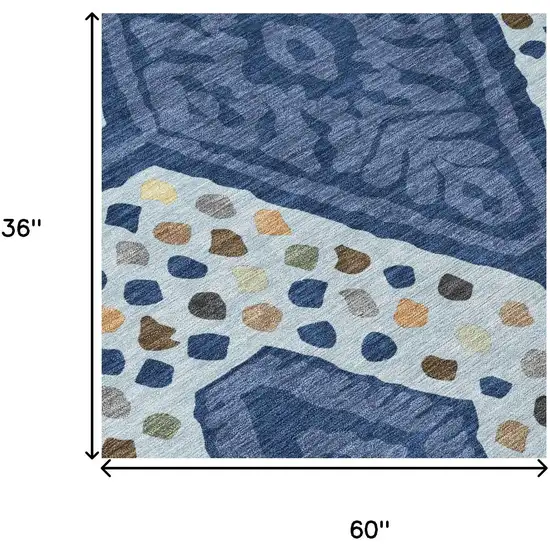 Navy Blue And Sky Blue Tribal Washable Indoor Outdoor Area Rug Photo 8