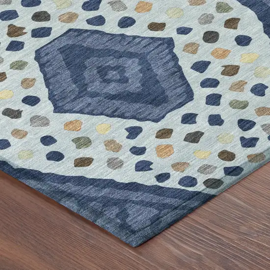 Navy Blue And Sky Blue Tribal Washable Indoor Outdoor Area Rug Photo 2