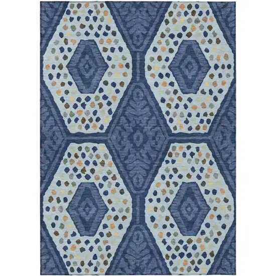 Navy Blue And Sky Blue Tribal Washable Indoor Outdoor Area Rug Photo 7