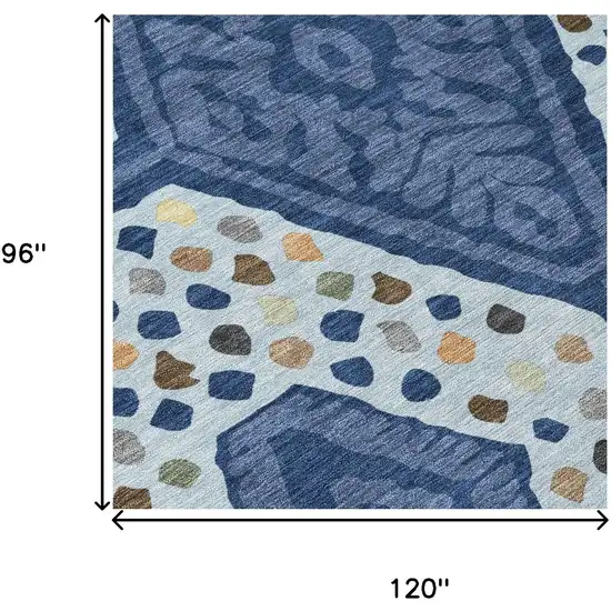 Navy Blue And Sky Blue Tribal Washable Indoor Outdoor Area Rug Photo 8