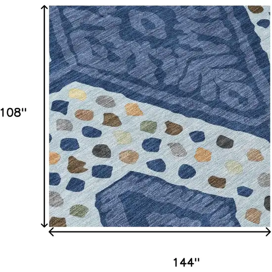 Navy Blue And Sky Blue Tribal Washable Indoor Outdoor Area Rug Photo 8
