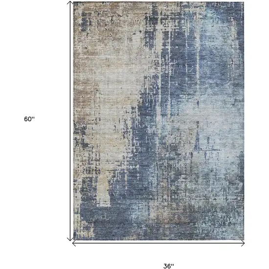 Navy Blue And Taupe Abstract Washable Indoor Outdoor Area Rug Photo 6