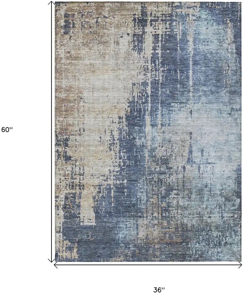 Navy Blue And Taupe Abstract Washable Indoor Outdoor Area Rug Photo 6