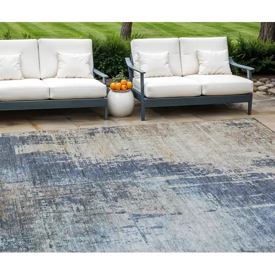 Navy Blue And Taupe Abstract Washable Indoor Outdoor Area Rug Photo 1