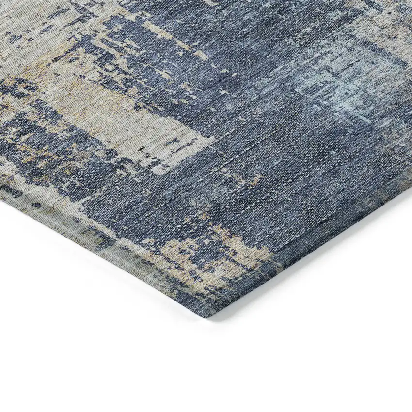 Navy Blue And Taupe Abstract Washable Indoor Outdoor Area Rug Photo 5
