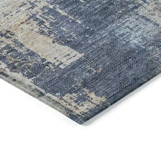Navy Blue And Taupe Abstract Washable Indoor Outdoor Area Rug Photo 5