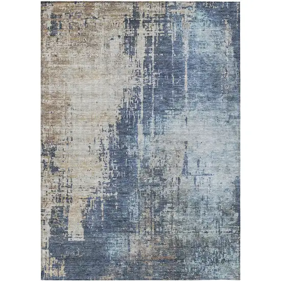 Navy Blue And Taupe Abstract Washable Indoor Outdoor Area Rug Photo 2