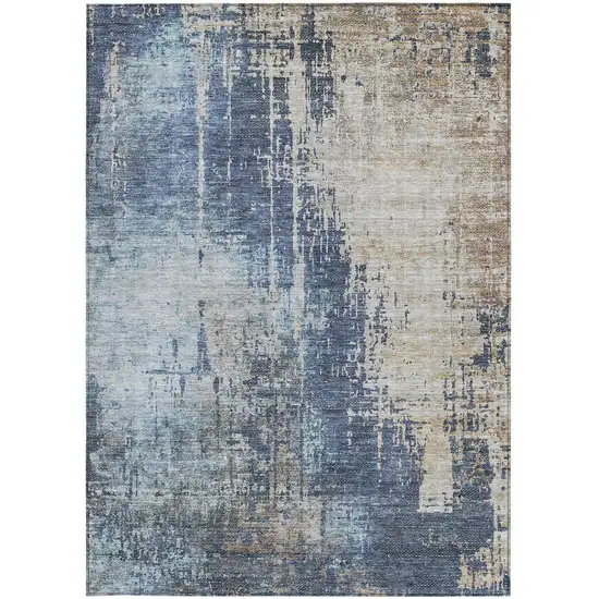 Navy Blue And Taupe Abstract Washable Indoor Outdoor Area Rug Photo 6