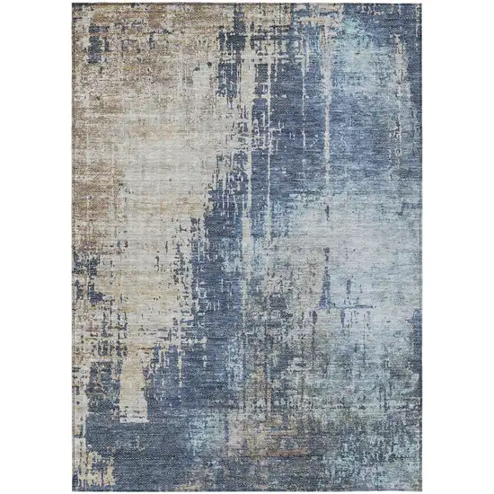 Navy Blue And Taupe Abstract Washable Indoor Outdoor Area Rug Photo 2