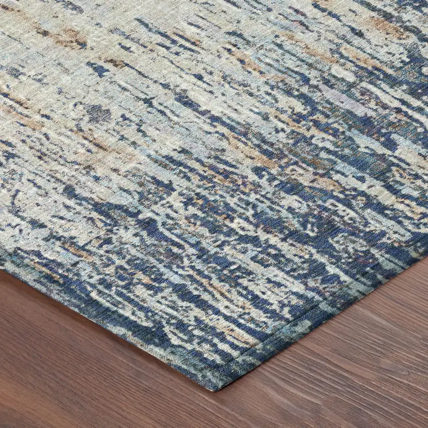 Navy Blue And Taupe Striped Washable Indoor Outdoor Area Rug Photo 8