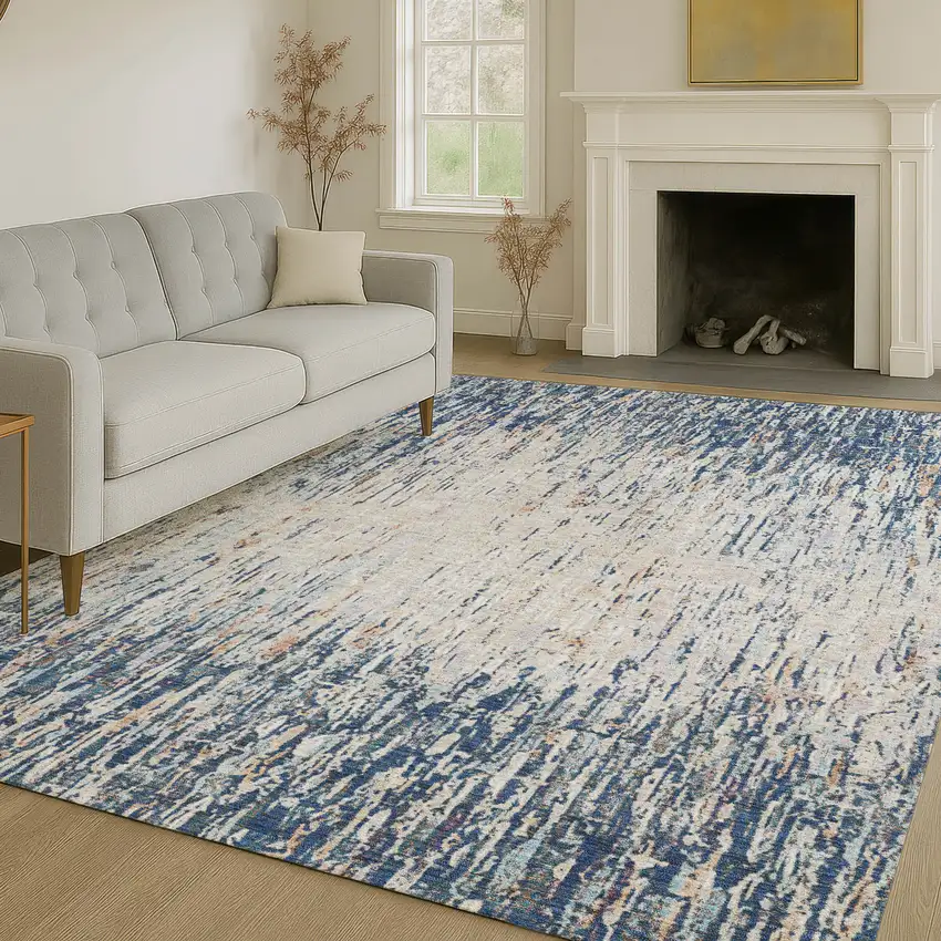 Navy Blue And Taupe Striped Washable Indoor Outdoor Area Rug Photo 6