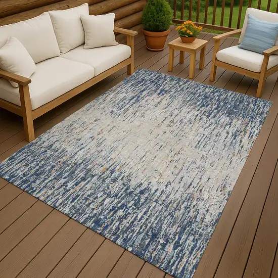 Navy Blue And Taupe Striped Washable Indoor Outdoor Area Rug Photo 4
