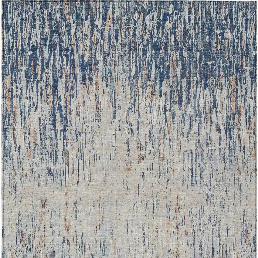 Navy Blue And Taupe Striped Washable Indoor Outdoor Area Rug Photo 3