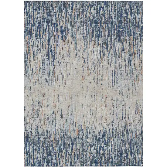 Navy Blue And Taupe Striped Washable Indoor Outdoor Area Rug Photo 1