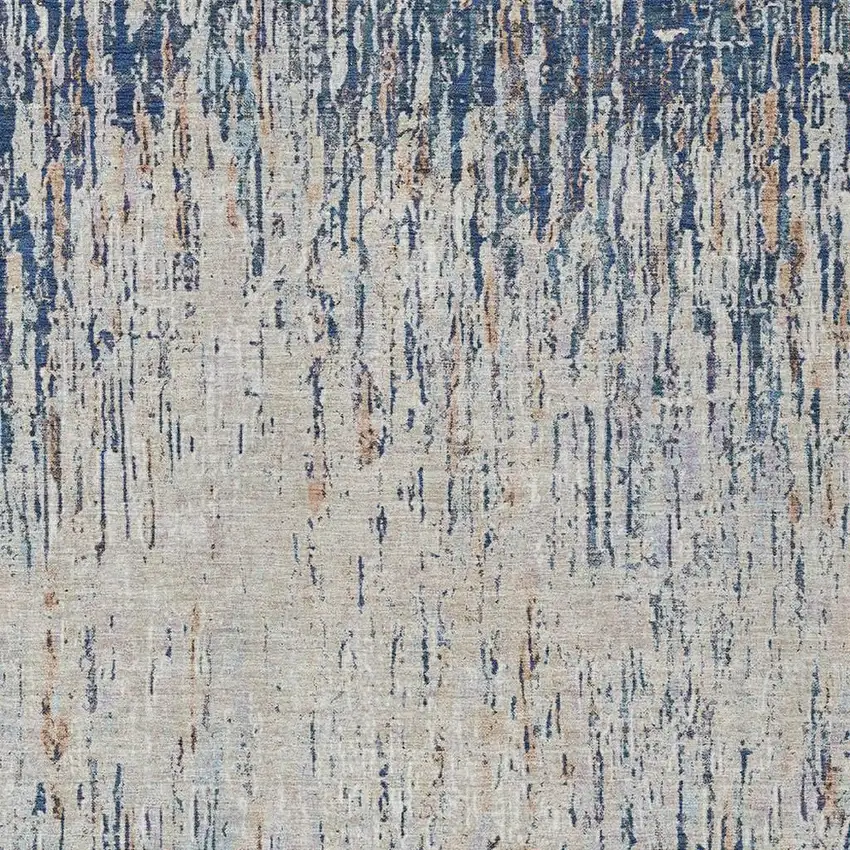 Navy Blue And Taupe Striped Washable Indoor Outdoor Area Rug Photo 2