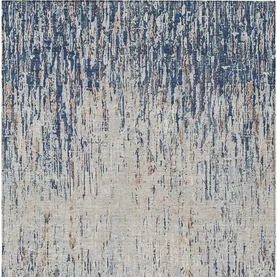 Navy Blue And Taupe Striped Washable Indoor Outdoor Area Rug Photo 3