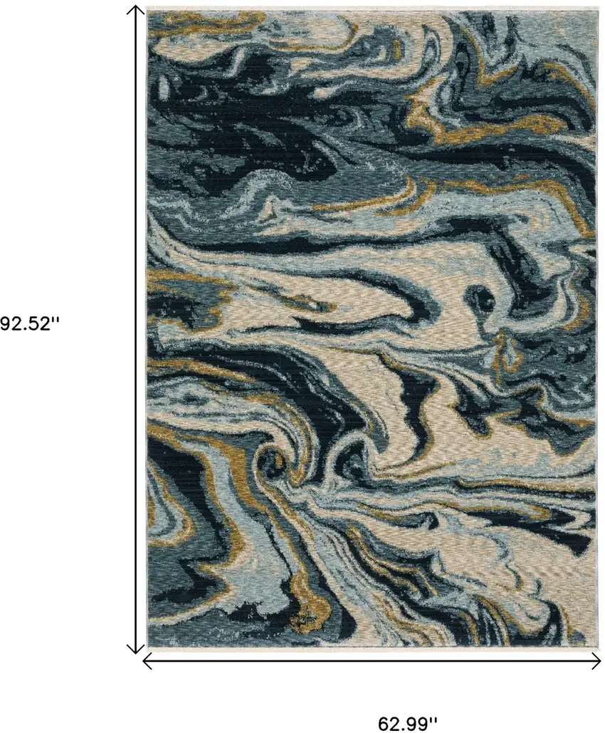 Navy Blue And Teal Abstract Area Rug With Fringe Photo 3