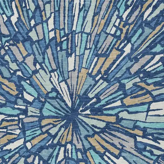 Navy Blue And Teal Blue Abstract Washable Indoor Outdoor Area Rug Photo 3