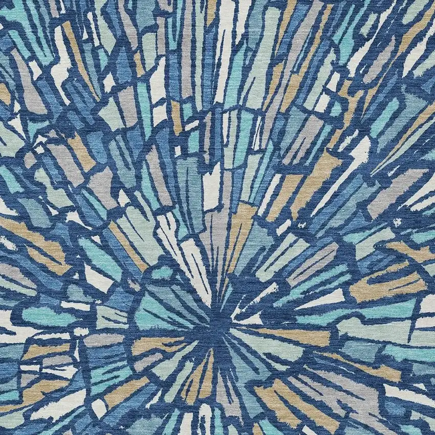 Navy Blue And Teal Blue Abstract Washable Indoor Outdoor Area Rug Photo 3