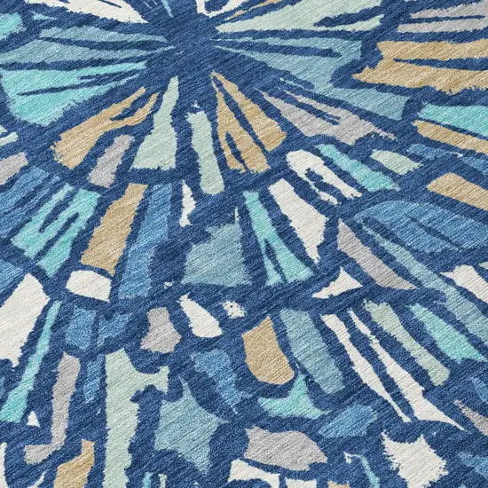 Navy Blue And Teal Blue Abstract Washable Indoor Outdoor Area Rug Photo 6