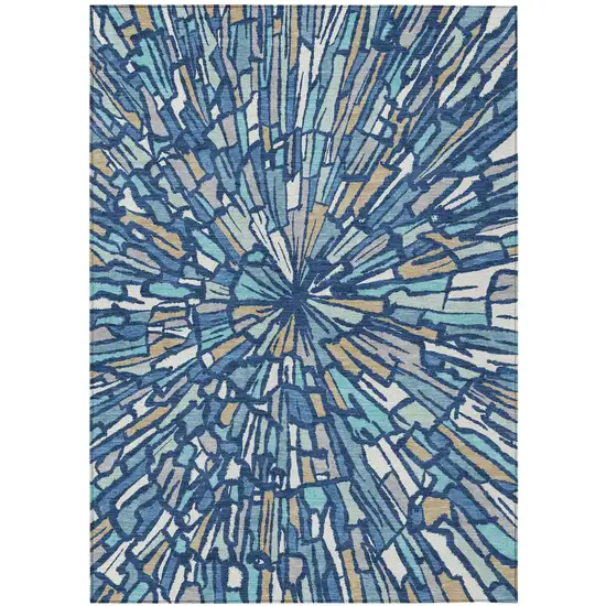 Navy Blue And Teal Blue Abstract Washable Indoor Outdoor Area Rug Photo 2