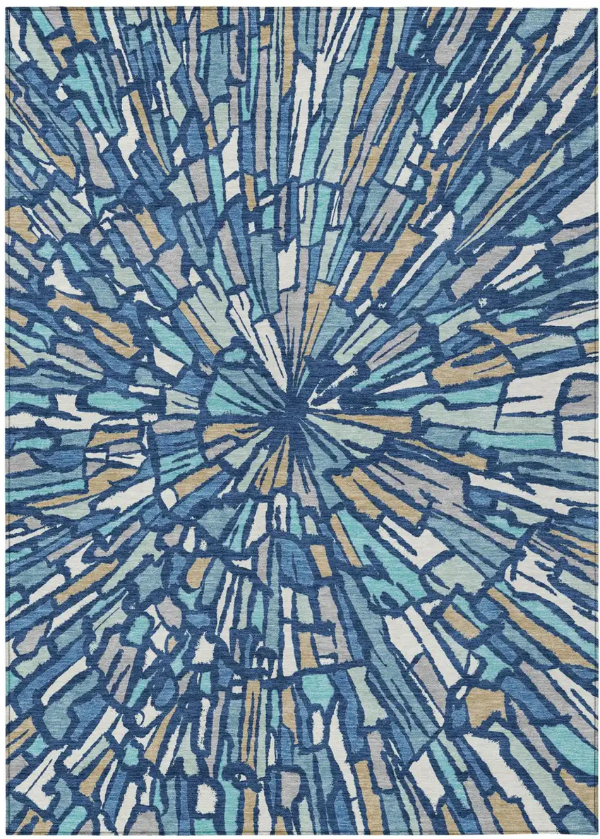 Navy Blue And Teal Blue Abstract Washable Indoor Outdoor Area Rug Photo 2