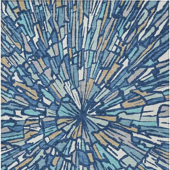 Navy Blue And Teal Blue Abstract Washable Indoor Outdoor Area Rug Photo 4