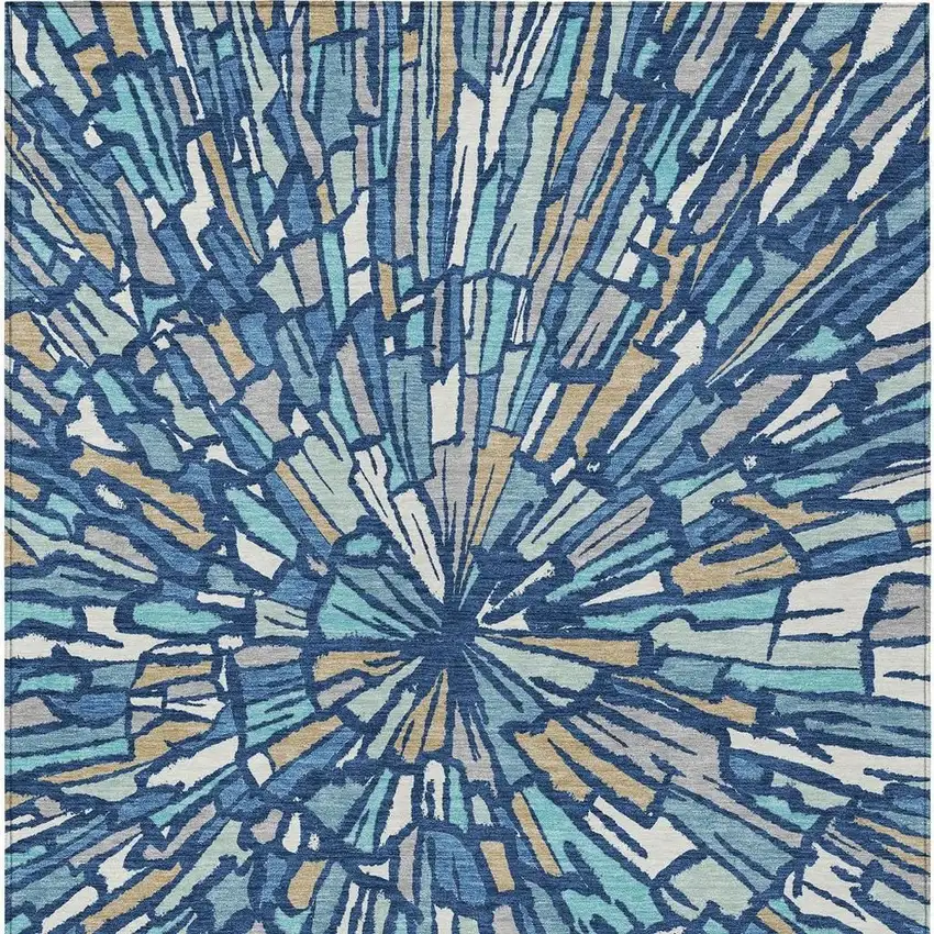 Navy Blue And Teal Blue Abstract Washable Indoor Outdoor Area Rug Photo 4