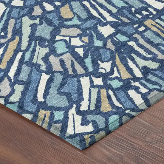 Navy Blue And Teal Blue Abstract Washable Indoor Outdoor Area Rug Photo 5