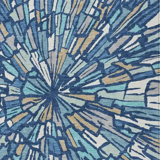 Navy Blue And Teal Blue Abstract Washable Indoor Outdoor Area Rug Photo 3