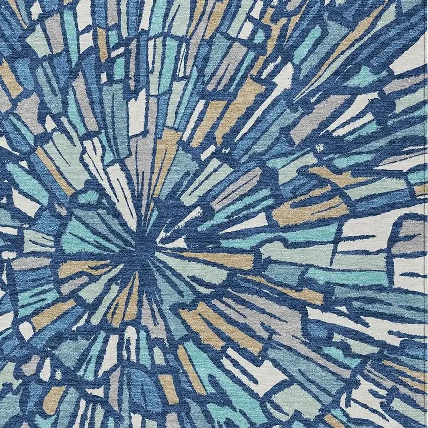 Navy Blue And Teal Blue Abstract Washable Indoor Outdoor Area Rug Photo 3