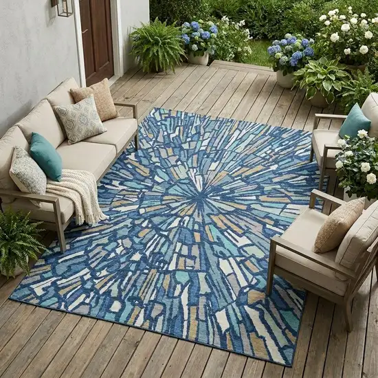Navy Blue And Teal Blue Abstract Washable Indoor Outdoor Area Rug Photo 1
