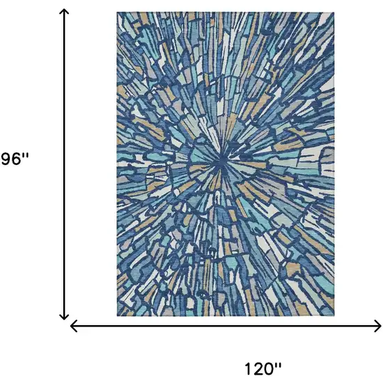 Navy Blue And Teal Blue Abstract Washable Indoor Outdoor Area Rug Photo 7