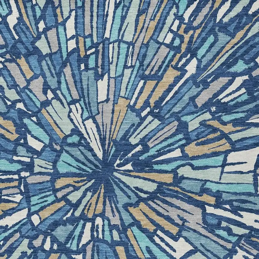 Navy Blue And Teal Blue Abstract Washable Indoor Outdoor Area Rug Photo 3
