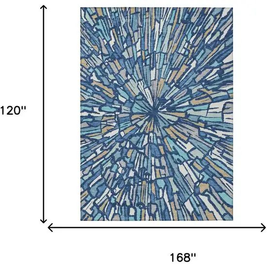 Navy Blue And Teal Blue Abstract Washable Indoor Outdoor Area Rug Photo 7